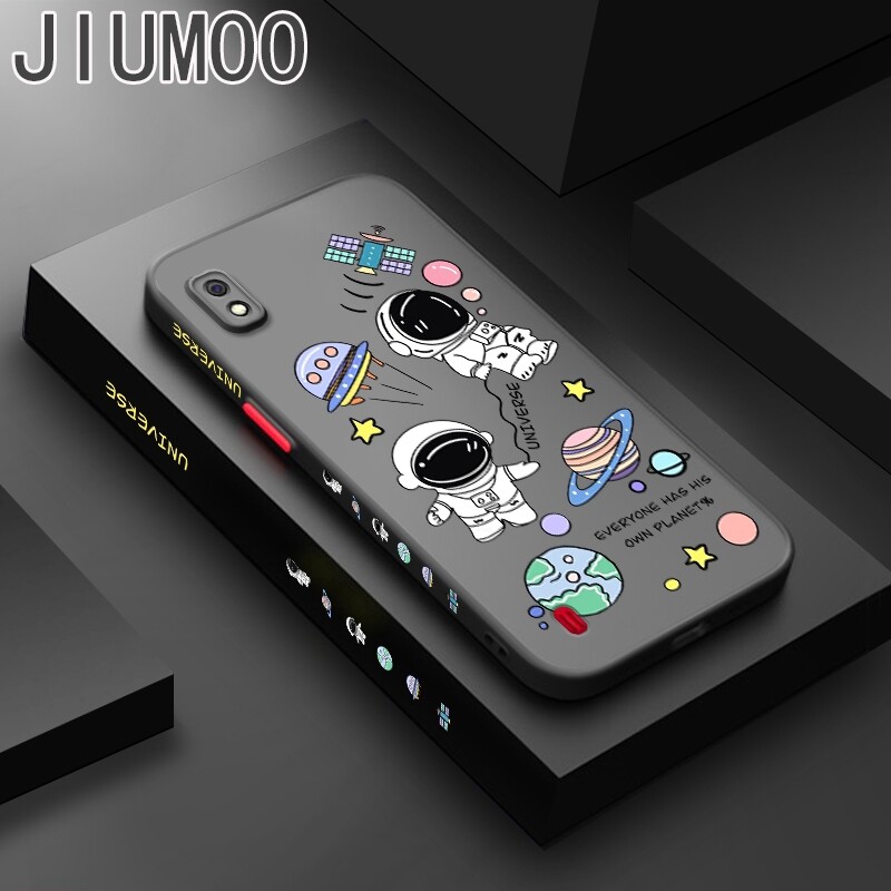 JIUMOO Case For Samsung galaxy A10 A10s M10 Case Cartoon Astronaut Nasa Side Edge New Design Phone Case Square Frosted Transparent Hard Casing Soft Silicone Full Cover Camera Shockproof Protection Cases