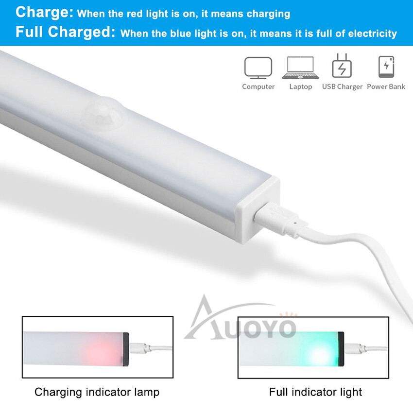 Auoyo Magnet LED Light Desk Lights Wireless Wall Lights Wardrobe Night Light Motion Sensor USB Lamp Bar Lighting for Dormitory Kitchen Bathroom Bedroom Stairs Cabinet Cupboard Strip Lights Handheld Flashlight 2 Modes White Warm Light