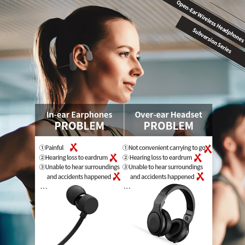 Tai Nghe Dẫn Truyền Xương VAORLO Bluetooth Không Dây Chống Thấm Nước Thoải Mái Đeo Tai Mở Móc Đèn Trọng Lượng Tai Nghe TWS Âm Nhạc HIFI Thể Thao Trong Tai Tai Nghe Dẫn Không Khí Cho Xiaomi iPhone Huawei