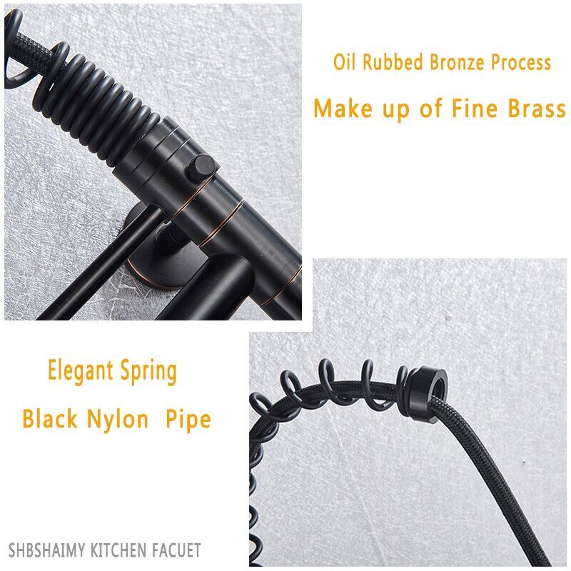 Spring Black Kitchen Faucet Pull Down Chrome Single Cold Wall Mounted Kitchen Taps Dual Function Sprayer Taps