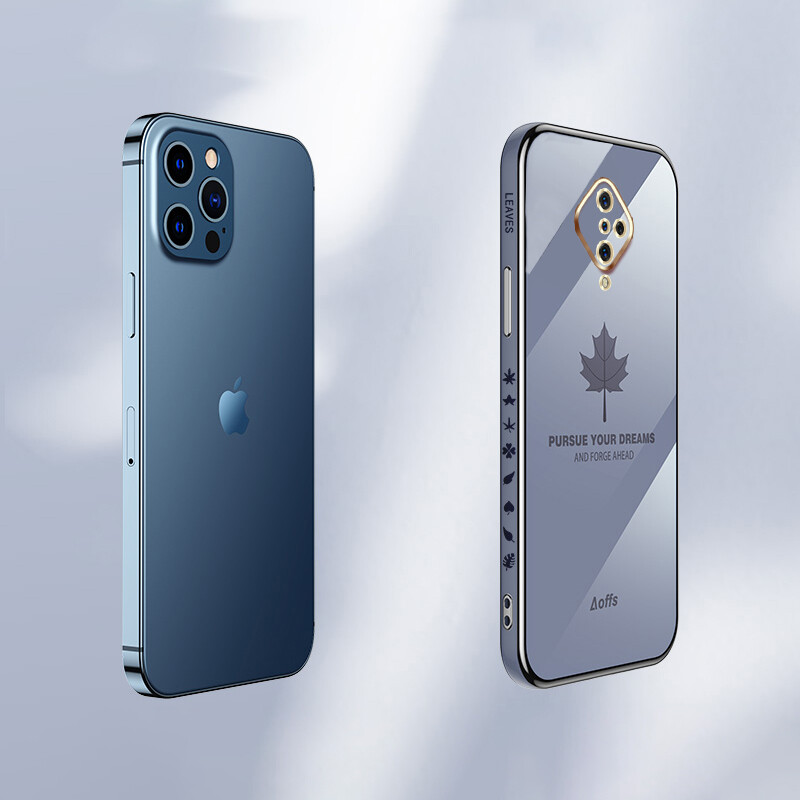YBD Ốp Điện Thoại Mạ Cạnh Thẳng Cho Vivo S1 Pro Ốp Bảo Vệ Máy Ảnh Chính Xác Ốp Họa Tiết Lá Phong Có Dây Buộc Miễn Phí