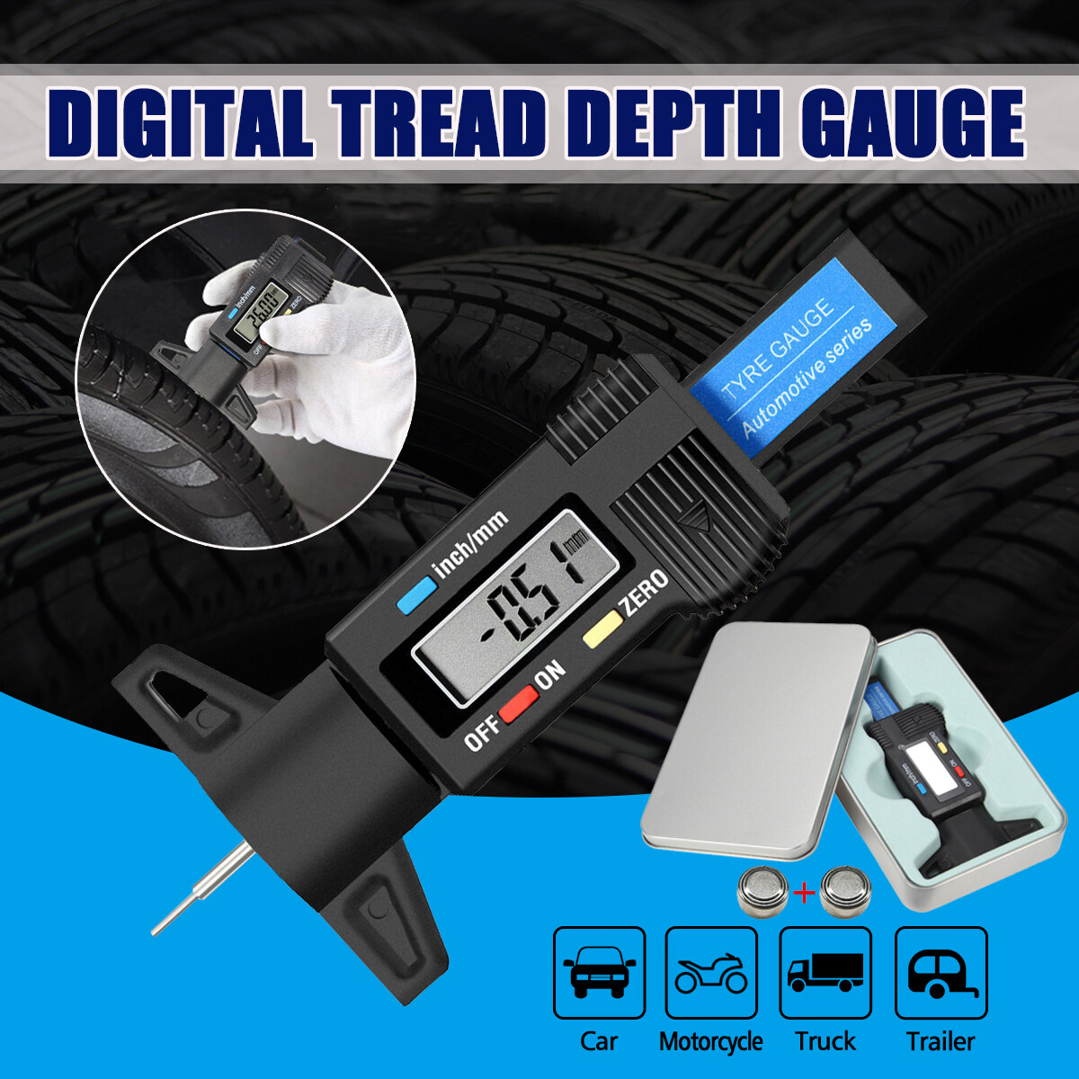 【AUDEW】0-25.4mm LCD Digital Tyre Tire Tread Depth Gauge Car Tire ...