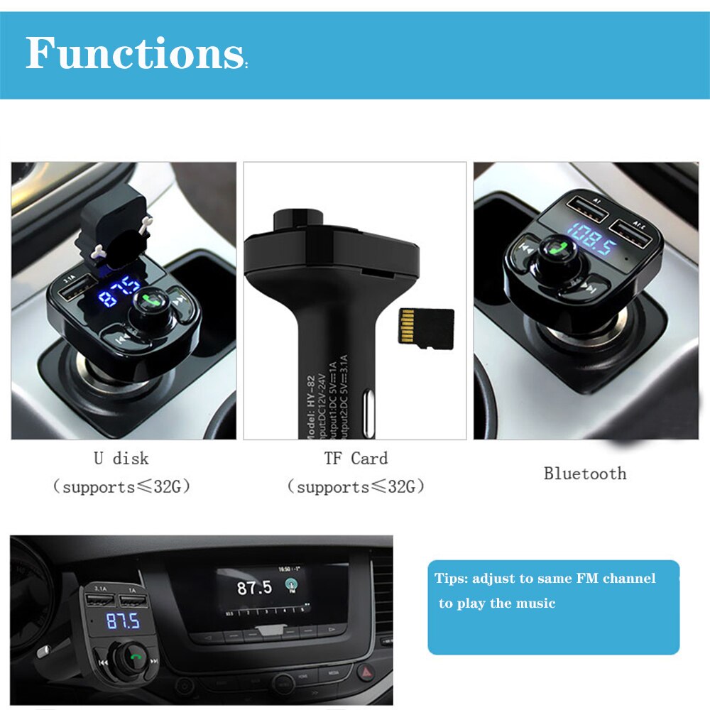 Car Bluetooth 5.0 FM Transmitter Wireless Handsfree Audio Receiver Auto MP3 Player 3.1A Dual USB Fast Charger Car Accessories
