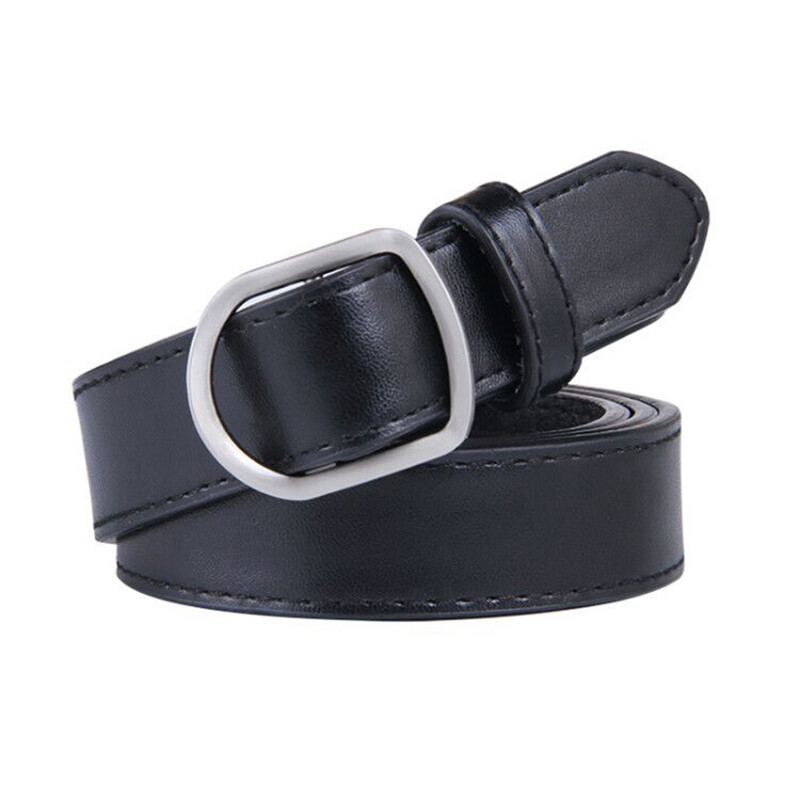 INS women belt metal silver buckle pu leather wasit belt black casual thin waistband for pants