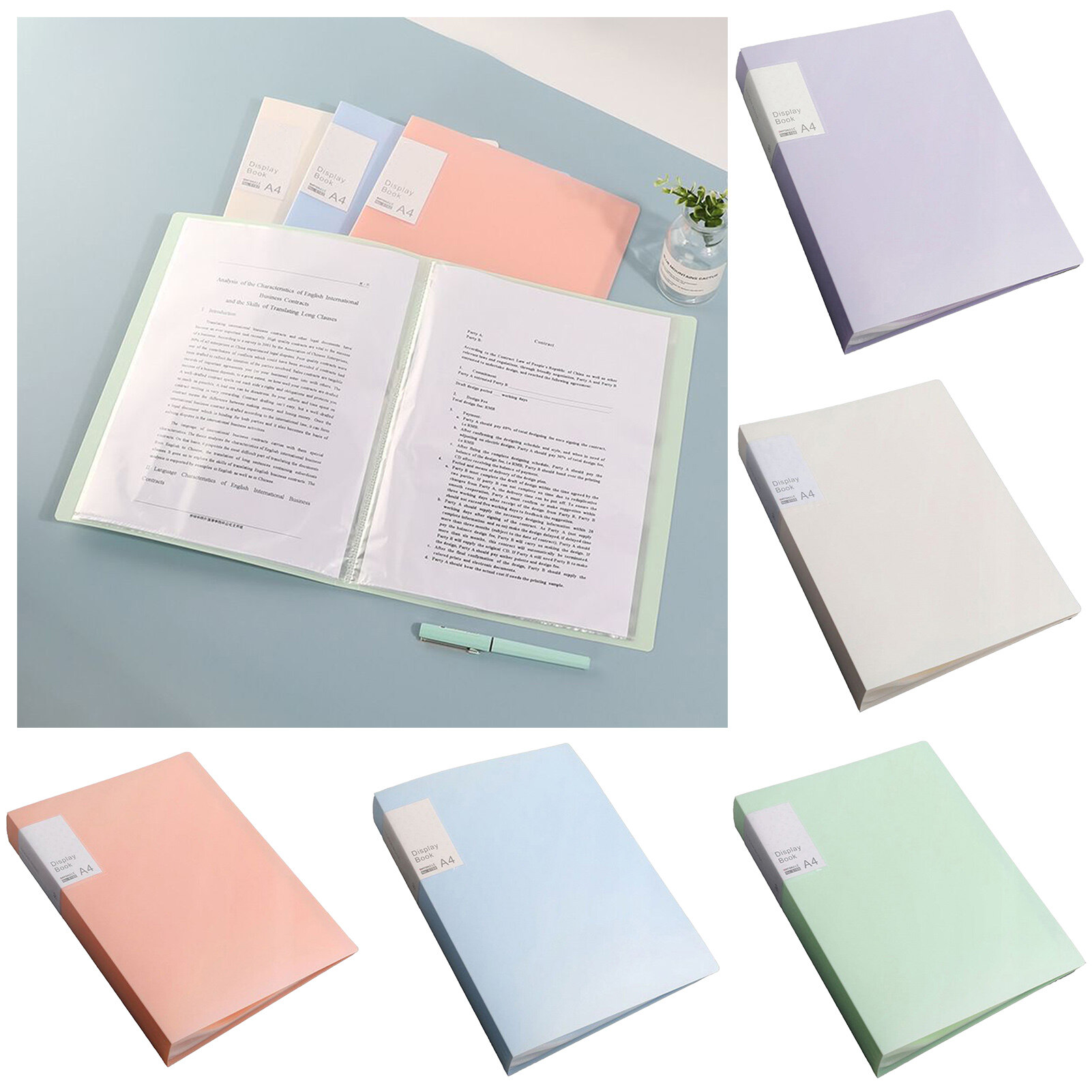 File Folder Double-sided High-Transparency Large Capacity Inner Pockets Multifunctional Sheet Protector with Plastic Sleeves A4 Paper Binder Portfolio Organizer Office Supplies