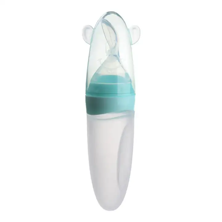 90ml Baby Infant Newborn Toddler Silica Gel Feeding Bottle Spoon