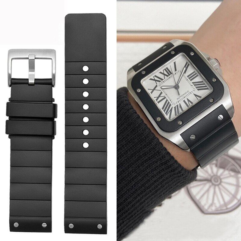 Watch Strap for Cartier Santos Sandoz Santos 100 Silicone Watch Strap ...