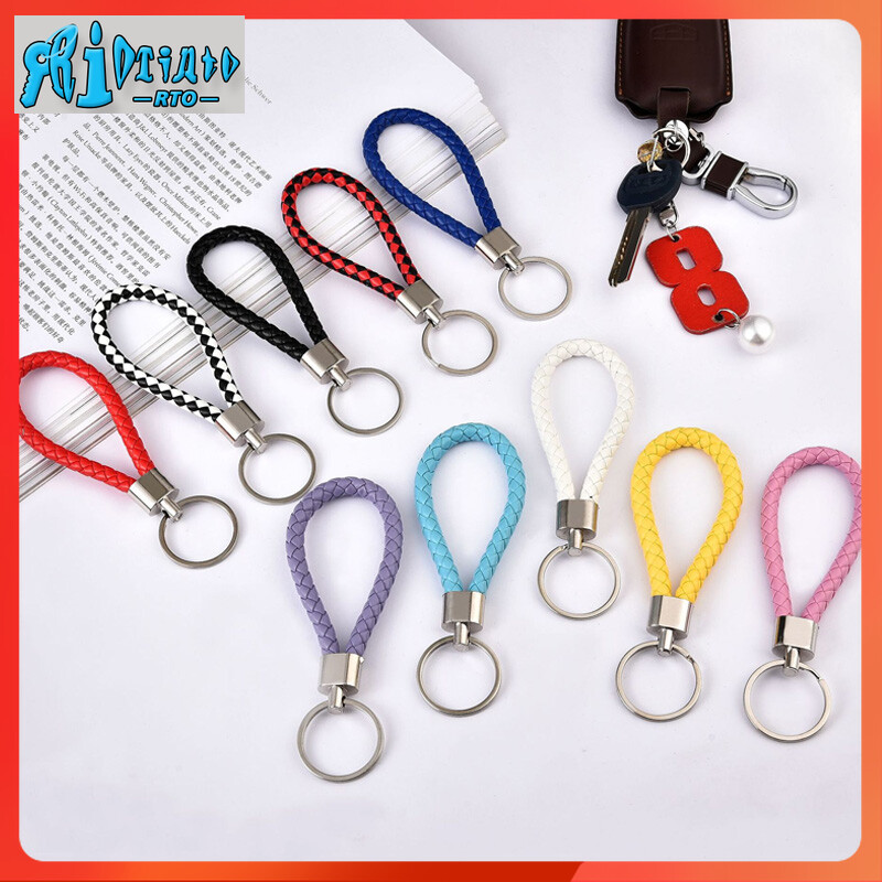 RTO woven leather keychain, male and female car accessories. Hand woven PU leather fashion keychain is used for car keychains and home keychains.