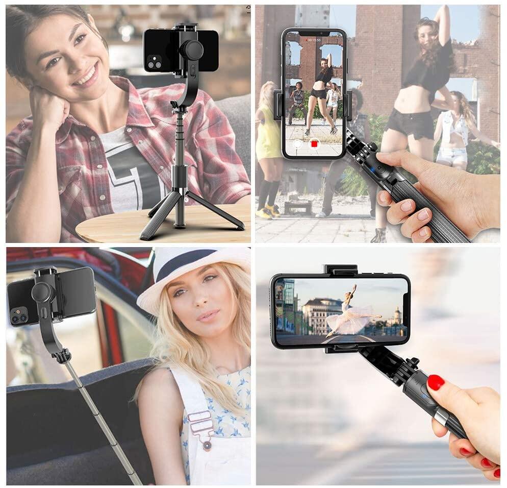 LENUO Thiết Bị Chống Rung, Giá Đỡ Ba Chân Gậy Chụp Ảnh Tự Sướng Xoay 360 ° Với Điều Khiển Từ Xa Không Dây Bluetooth, Giá Đỡ Điện Thoại Di Động, Tự Động Cân Bằng