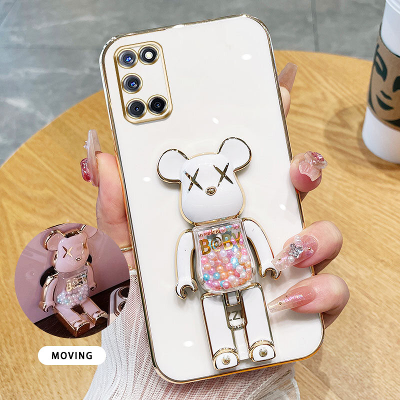 Ybd 3d candy bear bracket phone case for oppo a52 a92 realme 7i realme c17 realme 7 pro high end soft silicone material