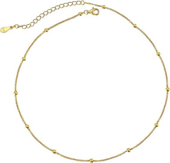 ChicSilver S925 Sterling Silver Satellite Chain Necklace Dew Drop Short Choker for Women Boho Jewelry