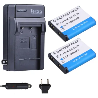 Tectra 2PCS ENEL19 EN-EL19 Battery + Digital Charger for Nikon Coolpix S32 S33 S100 S2500 S2750 S3100 S3200 S3300 S3400 S3500