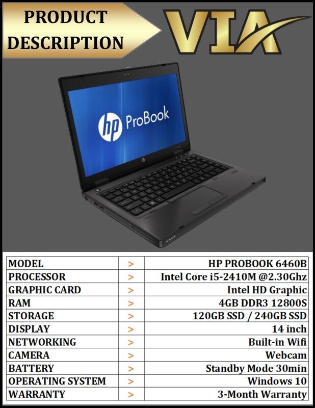 【Online Class】Student/Office HP PROBOOK 6460B~CORE i5-2nd Gen~4GB RAM~SSD~WIFI n WEBCAM READY Malaysia