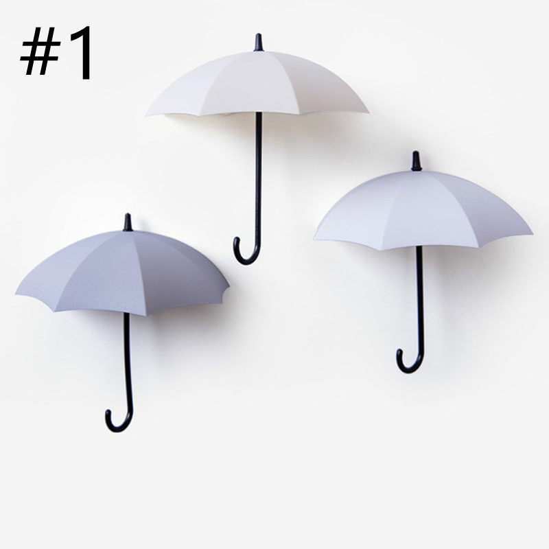 3Pcs Creative Storage Hooks Door Wall Hook Wall Decoration Keys Hair Pins Holder Kitchen Bathroom Wall Hanger Umbrella Shape Punch Free