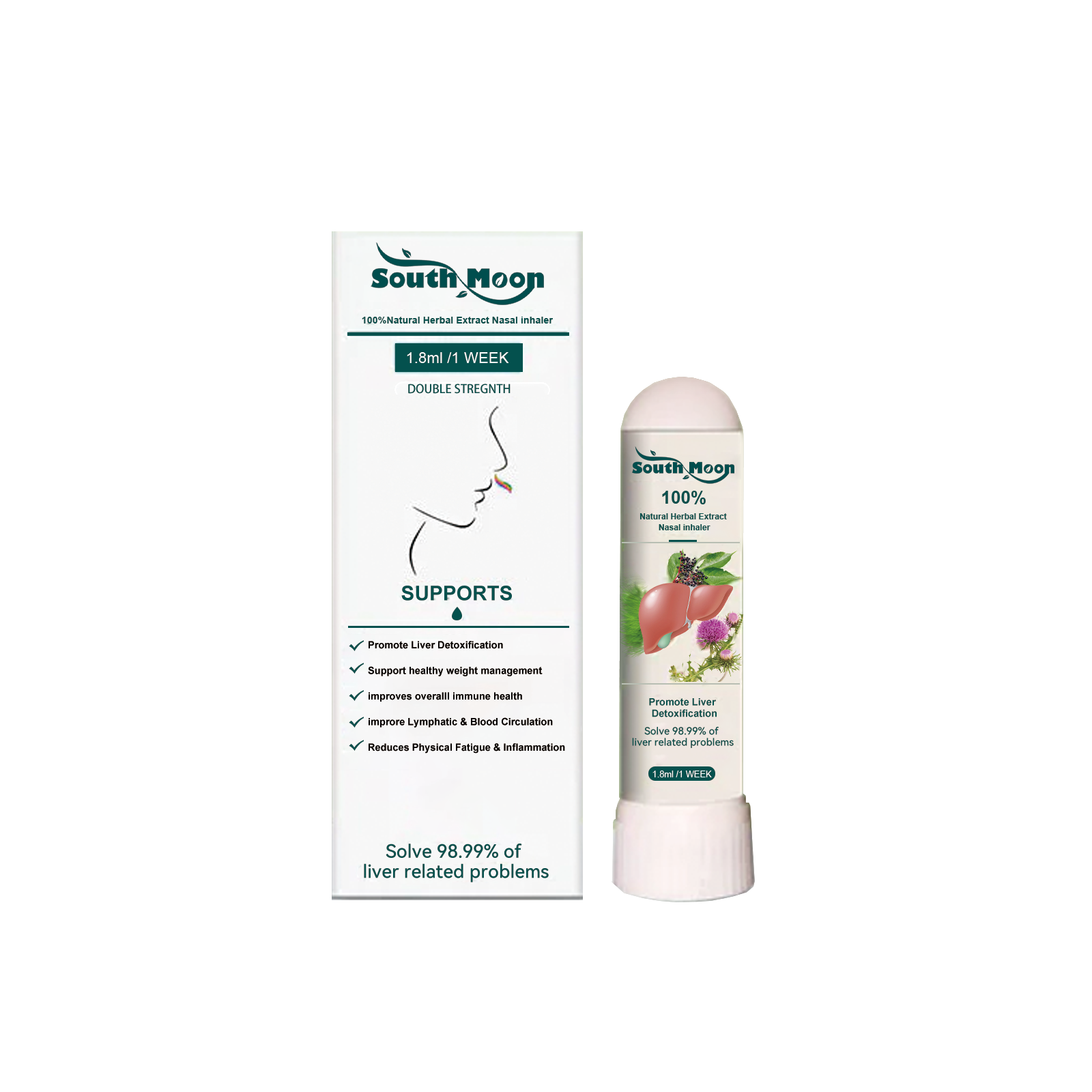 South Moon Natural Plant Extract Nasal Inhaler Relieves Nasal Itching Rhinitis Runny Nose Nasal Inhaler Lung Cleansing Nasal Herbal Liver Lung Cleansing Nose Stick Box Nourishes Nasal Aspiration Care (1.8ml）