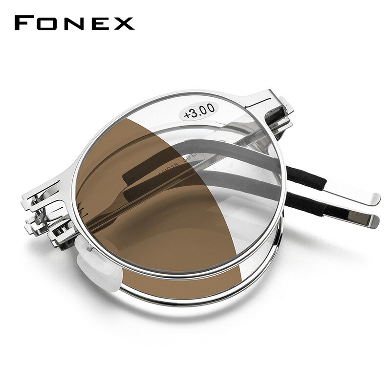 FONEX Photochromic Blue Folding Reading Glasses Men Women 2022 New Portable Hyperopia Screwless Anti Blue Blocking Reader Eyeglass LH016