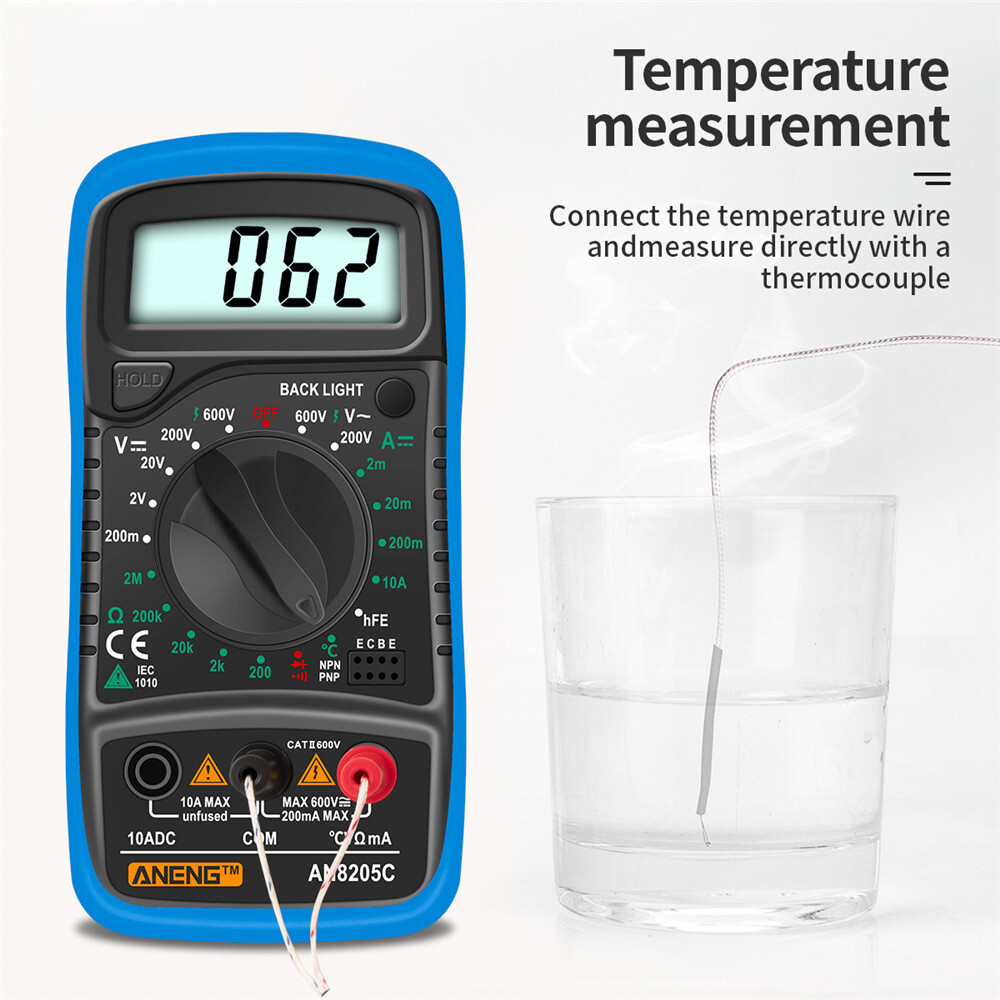 diymore AN8205C Đồng Hồ Vạn Năng Kỹ Thuật Số Ampe Kế AC/DC Đồng Hồ Đo Vôn Ohm Đồng Hồ Vạn Năng Với Cặp Nhiệt Điện Đèn Nền LCD Cầm Tay