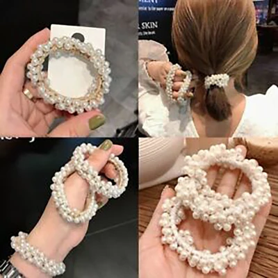 1Pcs Female Elastic Rubber Band Hair Harness Ponytail Pearl Rope Hair Band Hair Accessories
