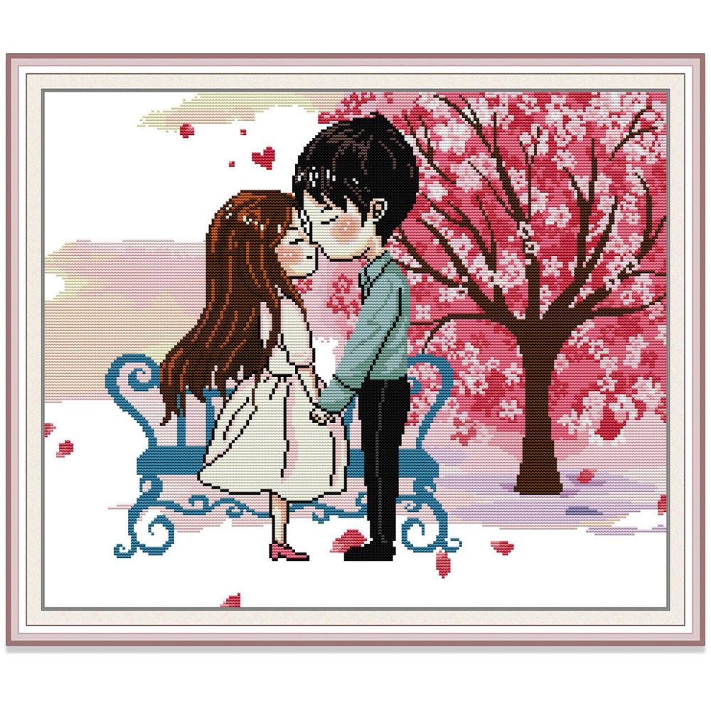 Cross Stitch Set Kit with Couple People Pattern Unprinted/Printed Counted/Stamped Fabric 14/11CT