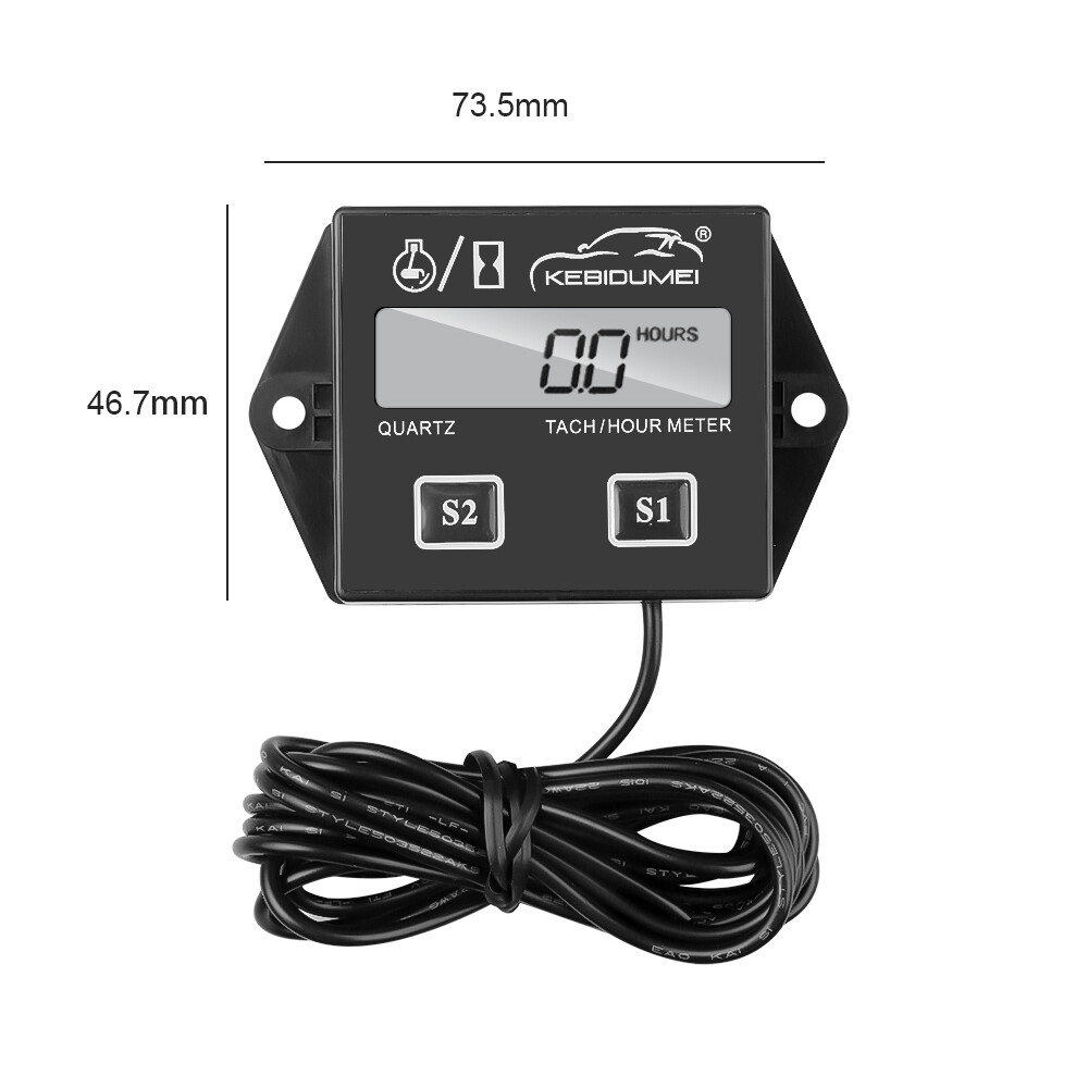Digital Engine Tach Hour Meter Waterproof LCD Display RPM Tachometer Motorcycle Boat Stroke Gauge