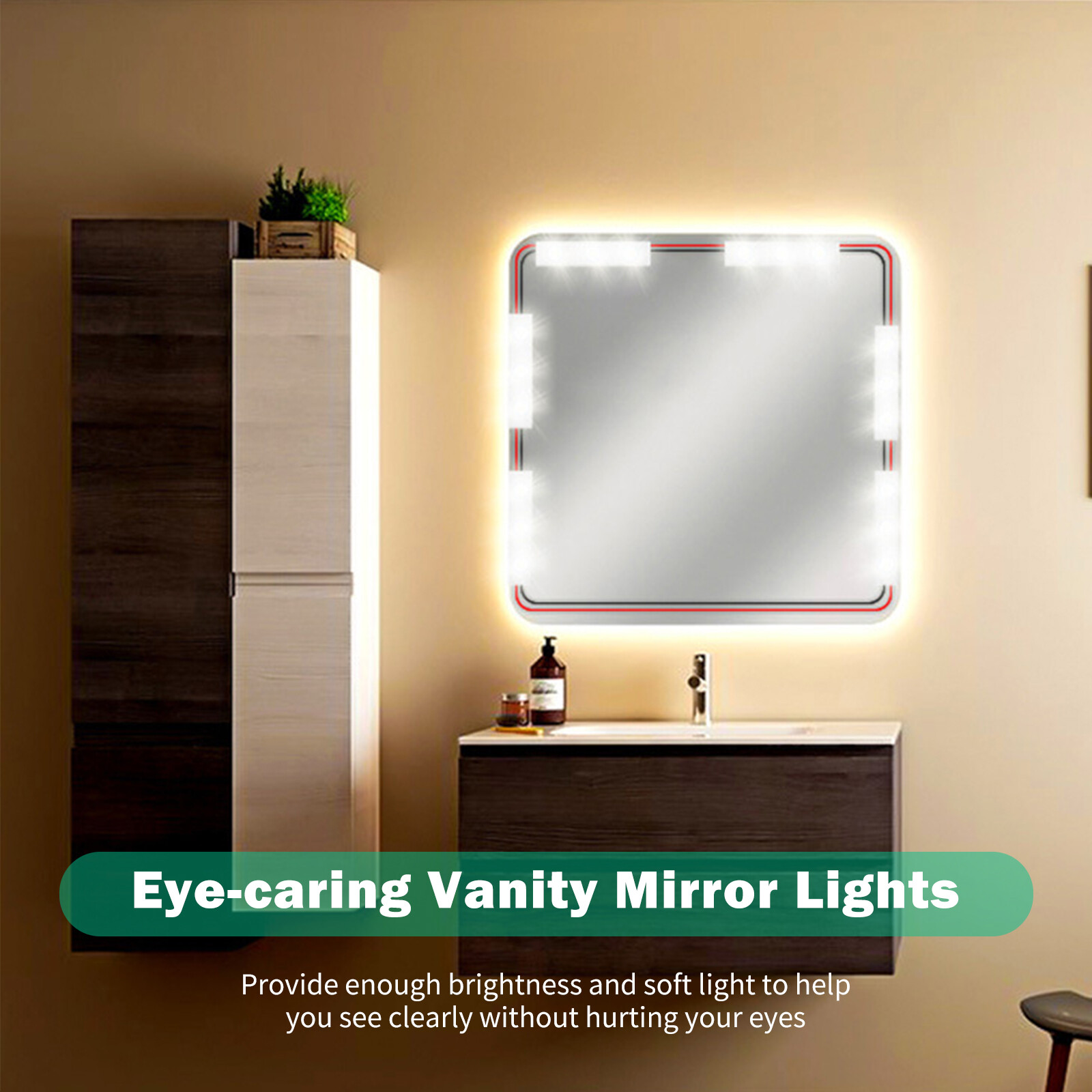 LED Makeup Mirror Lights 42LEDs Dimmable Touch Control Vanity Mirror Lights Bathroom Mirror Light with USB Cable LED Strip Lights Dressing Mirror