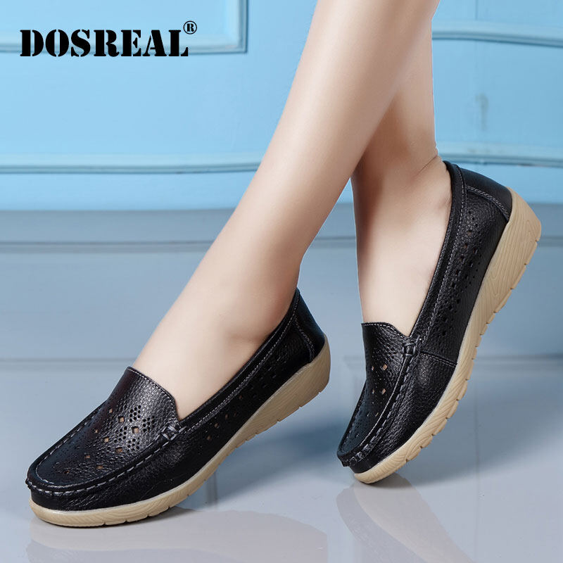 DOSREAL Flat Shoes For Women Genuine Leather Shoes Slip On Casual Loafers Women Shoes Korean Flats White Shoes Big Size 41