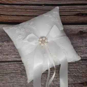 White Lace Wedding Ring Pillow Coussin Alliance Bridal Ring Bearer