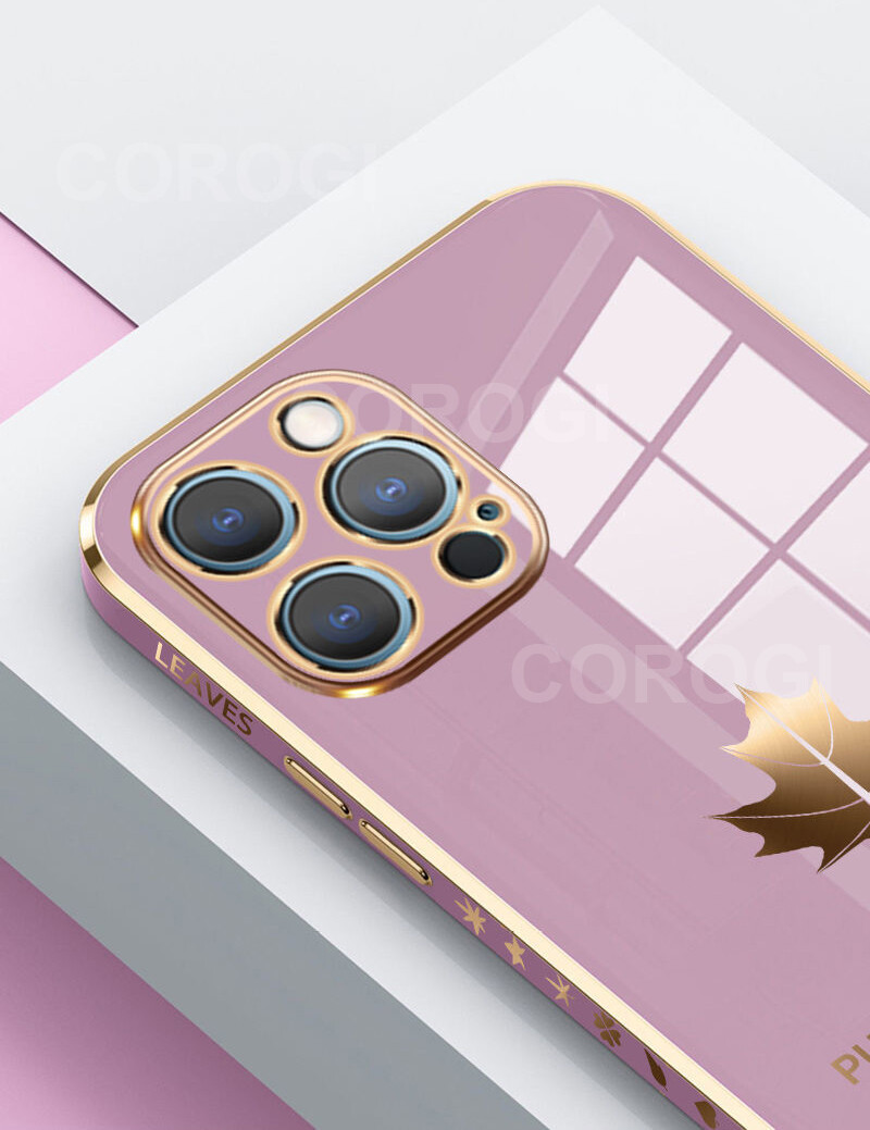 For iPhone 8 Plus / iPhone 7 Plus Case with Lanyard Luxury 6D Plating Maple Leaf Phone Cases Soft Silicone Square Frame Full Lens Protection Back Cover