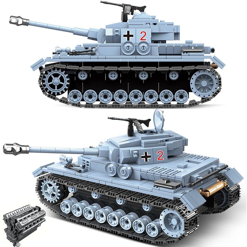 711PCS Panzerkampfwagen III Tank Building Blocks WW2 Soldier Figures Model Gift 