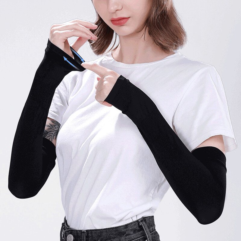 Black Cooling Arm Sleeves, Compression Arm Sleeves with Thumb Hole for Sports Cycling Running Volleyball