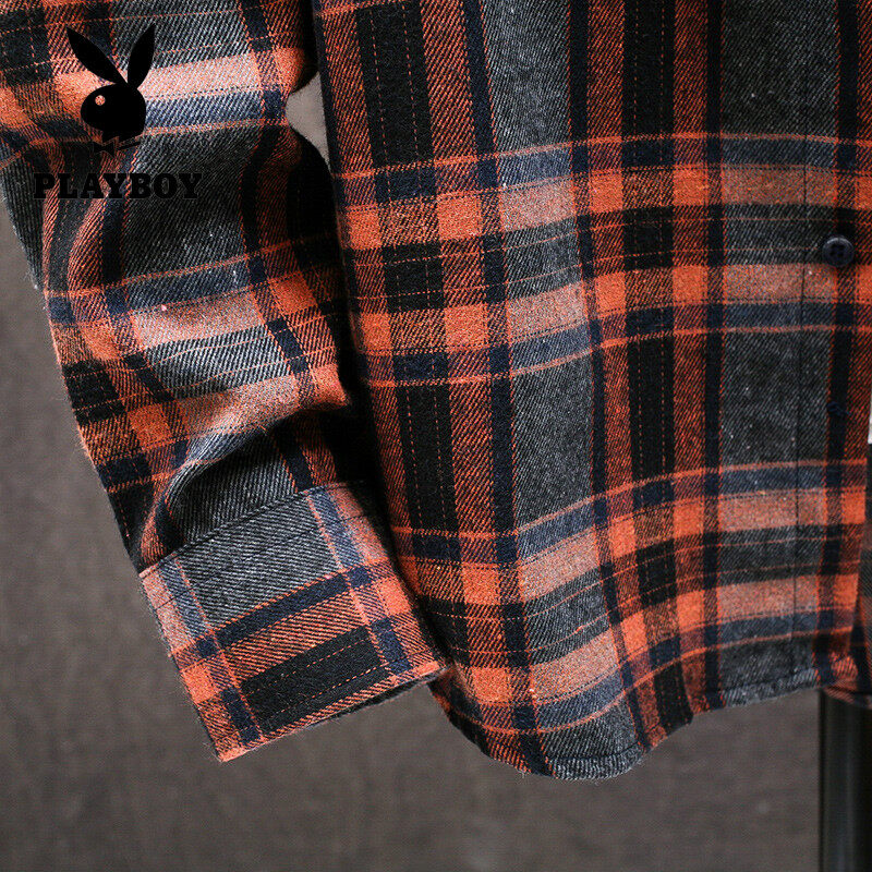 PLAYBOY New Men's Plaid Shirt Casual Shirt