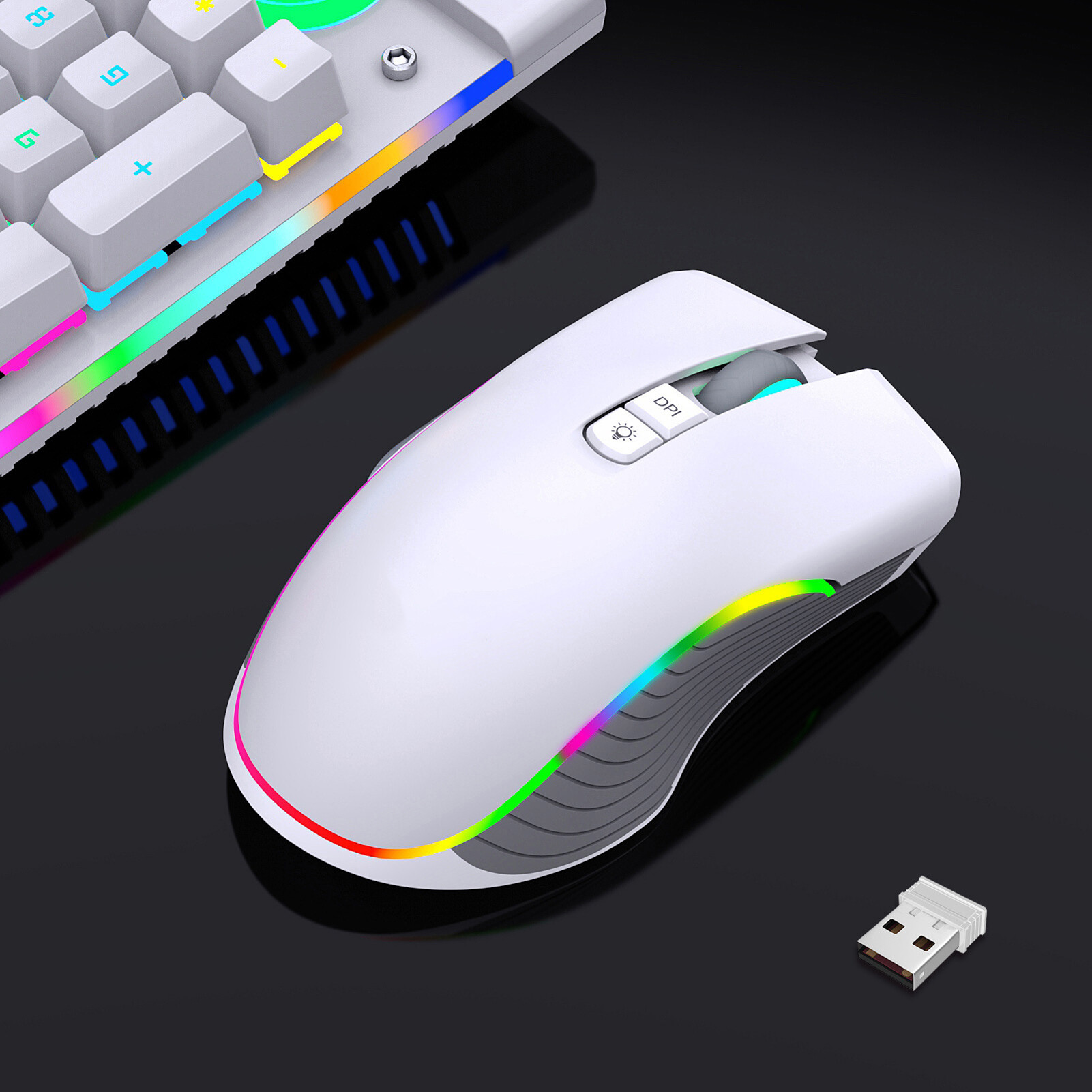 7 Buttons Type-C Charging DPI Adjustable Plug Play Wireless Mouse 2.4G Bluetooth-compatible Colorful Light Optical Mute Mouse with Receiver Computer Accessories Computer Mouse Plug