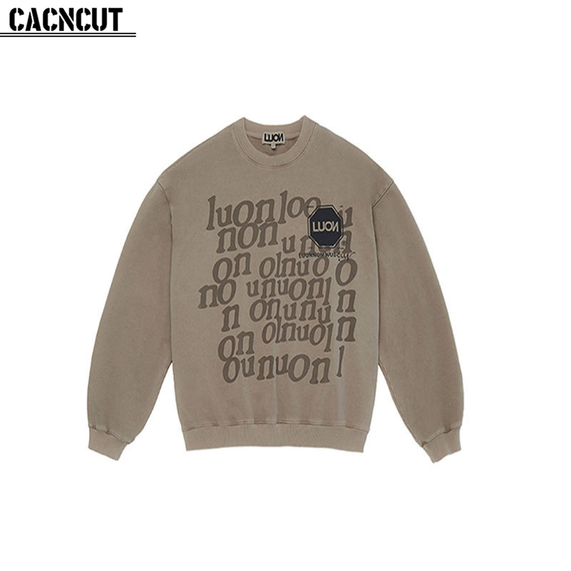 CACNCUT Korean Retro Style Cotton Hoodie Women Pullover Printing Round Collar Loose Hoodie