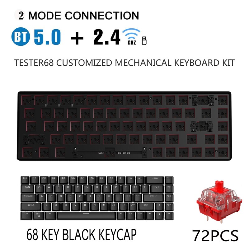 TESTER68 Customized Mechanical Keyboard+Red Axis+Keycap Kit Hot Swap 2