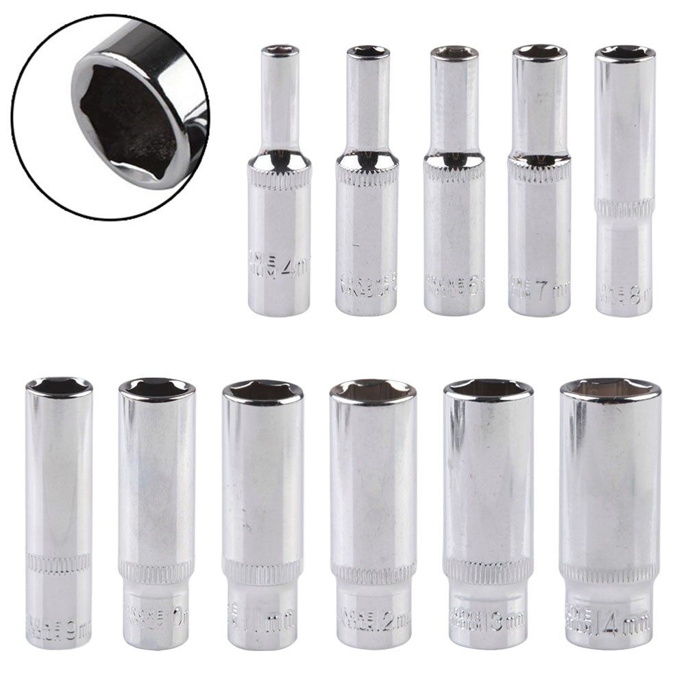 1/4 Inch 4-14Mm Cờ Lê Ổ Lục Giác Đầu Dụng Cụ Bánh Cóc Măng Sông Sâu Bộ Chuyển Đổi Ổ Cắm