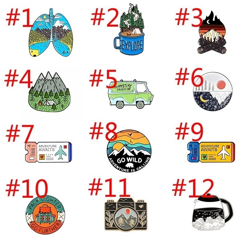 Go Travel Adventure Pin Mountain Forest Lakes Earth Explore Nature Bus Ticket Enamel Pin Button Badge Brooch Women Men Outdoorsy Gift