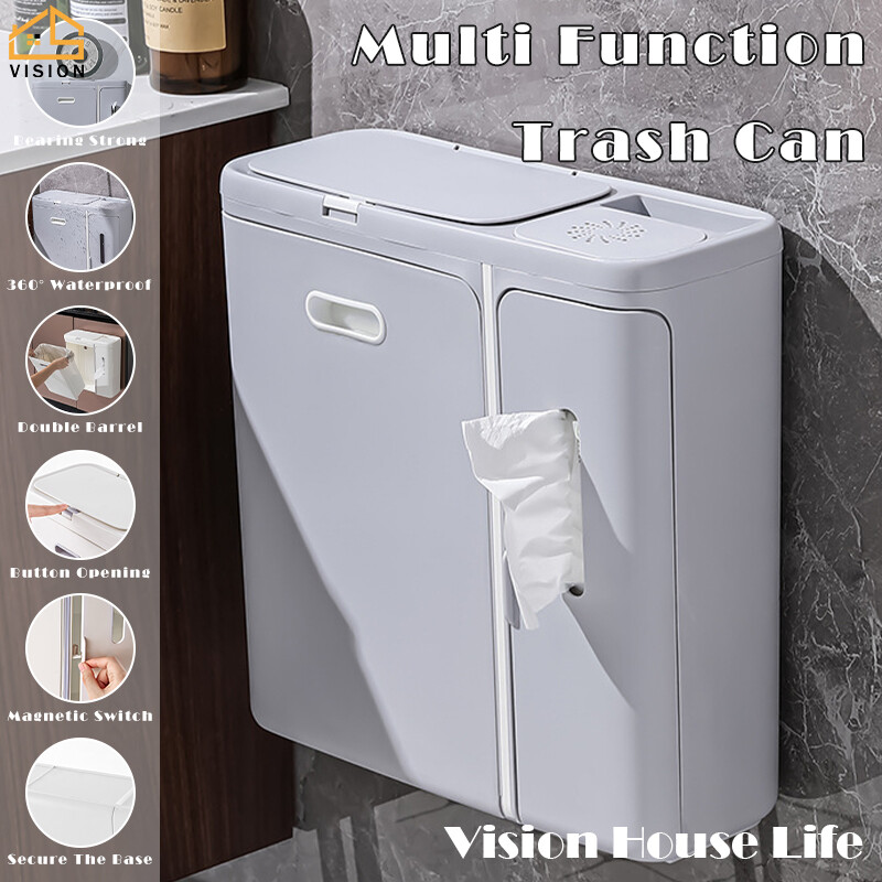 Vision Toilet Trash Can with Toilet Paper Holder Wall Mounted Garbage Can with Cover Living Room ...