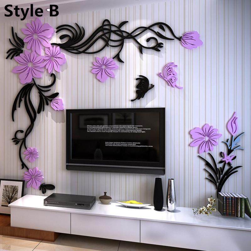 Acrylic Pha Lê Dán Tường Hoa Thời Trang Cây Nho Bướm TRUYỀN HÌNH Dán Tường TỰ LÀM Nghệ Thuật Trang Trí Treo Tường 3D Trang Trí Nhà Cửa