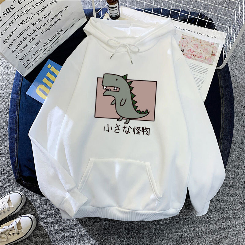 WOMA Men'sHoodedSweatshirtLoosecasualplusvelvetletterprintpulloverhoodieAll-matchcasualdinosaurprintbigpocketsweater