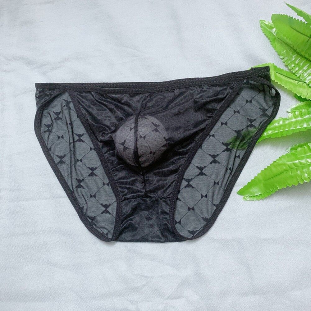 Sexy Men Sissy Ice Silk Sheer Pouch G String Bikini Briefs Underwear Underpants Breathable Quick-drying