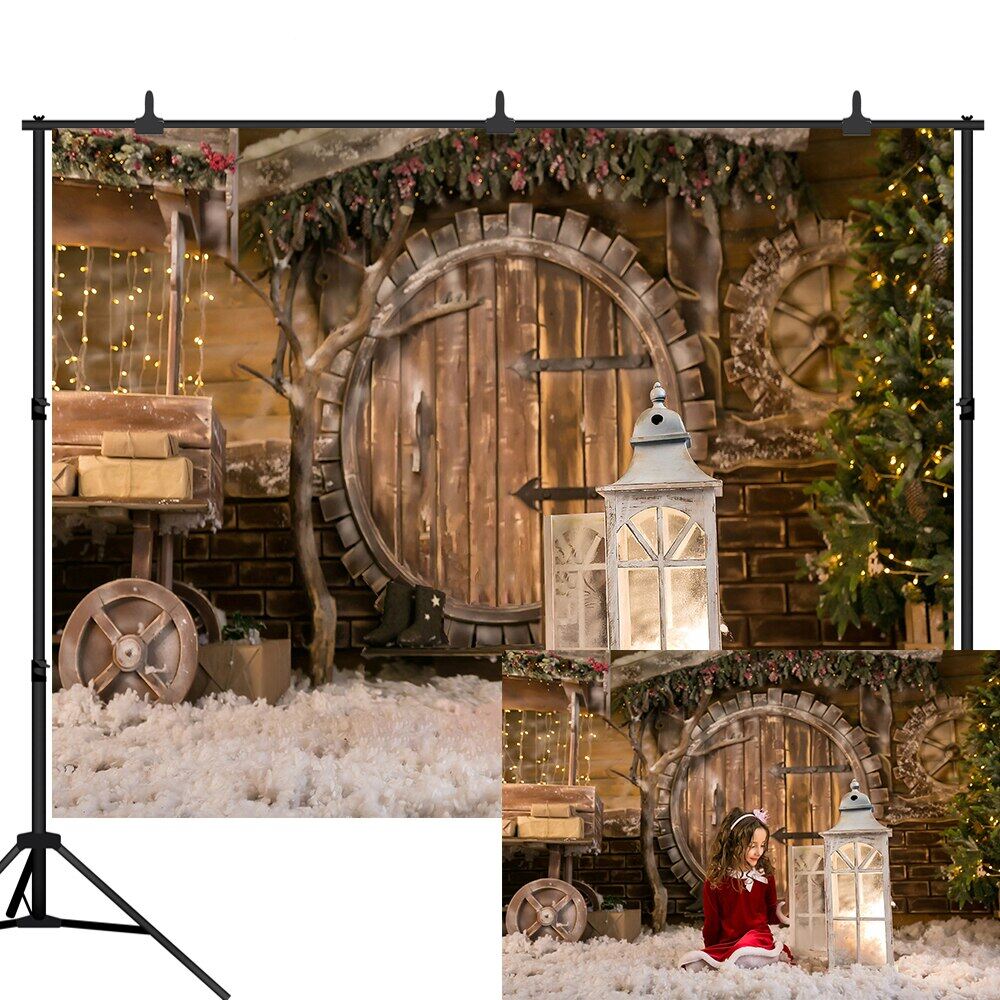 Photography Background Decoration Tree Retro Vintage Wooden House Xmas Backdrops For Photo Studio