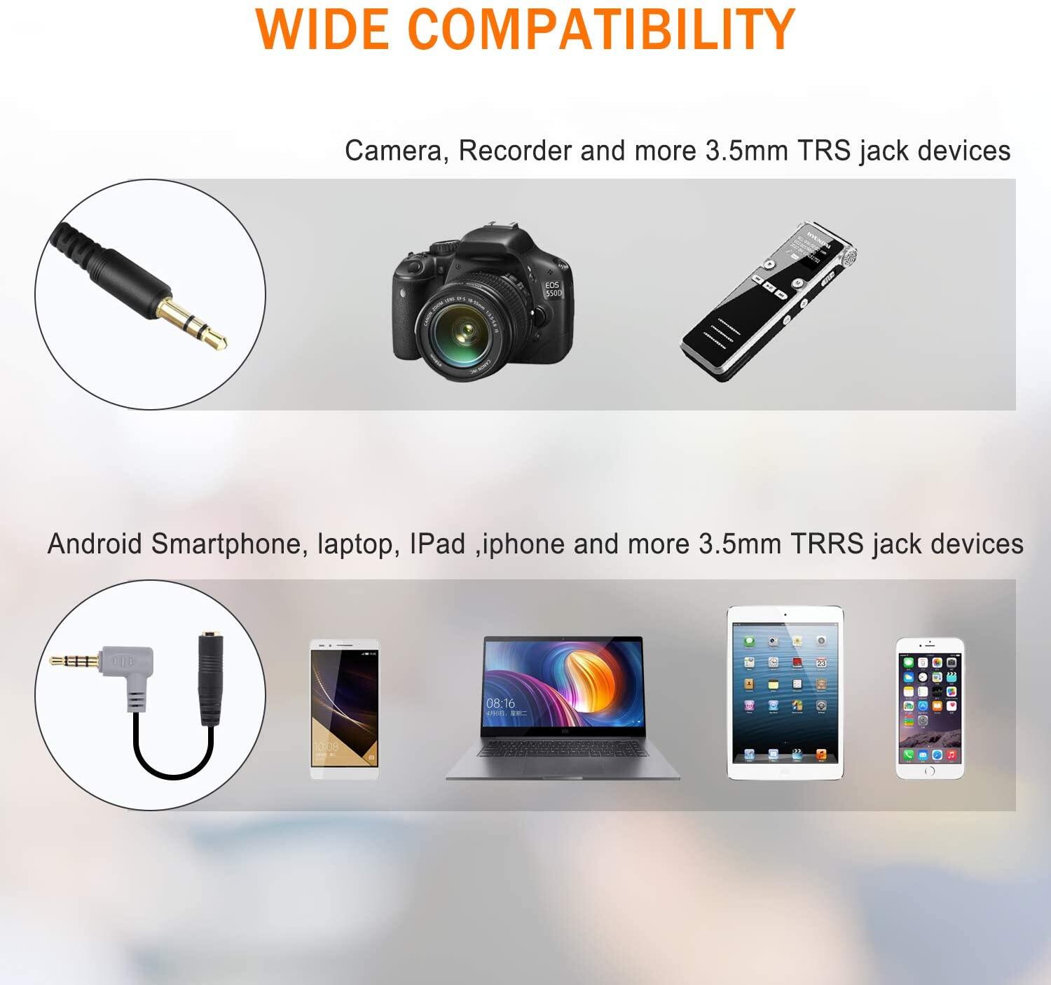 Comica CVM-D02B Dual-head Wired Lapel Microphone Lavalier Condenser Microphone Omnidirectional Double Lav Mic for Phone Camera Gopro(3.5mm TRS)