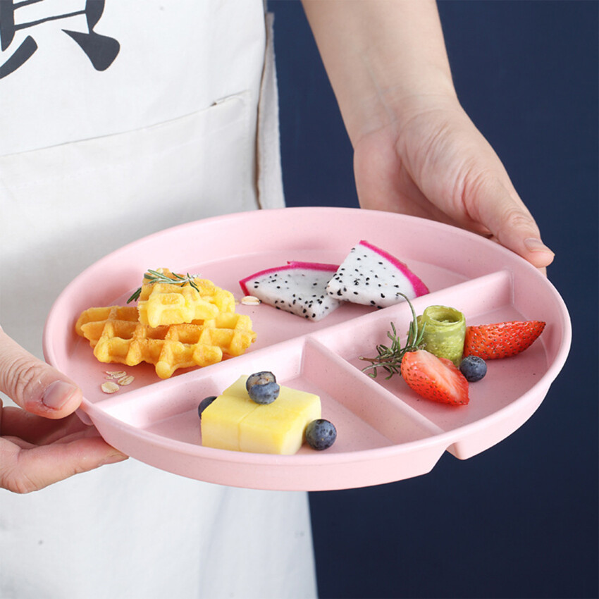 Bộ Đồ Ăn Tấm Chia, Đĩa Uống Để Kiểm Soát Khẩu Phần, Nhựa Tái Sử Dụng 3 Khay Ngăn