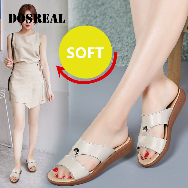 DOSREAL Summer Slippers For Women On Sale Leather Korean Peep Toe Platform Shoes Wedges High Heel 3cm Outdoor Slides Non Slip Beach Sandals Big Size