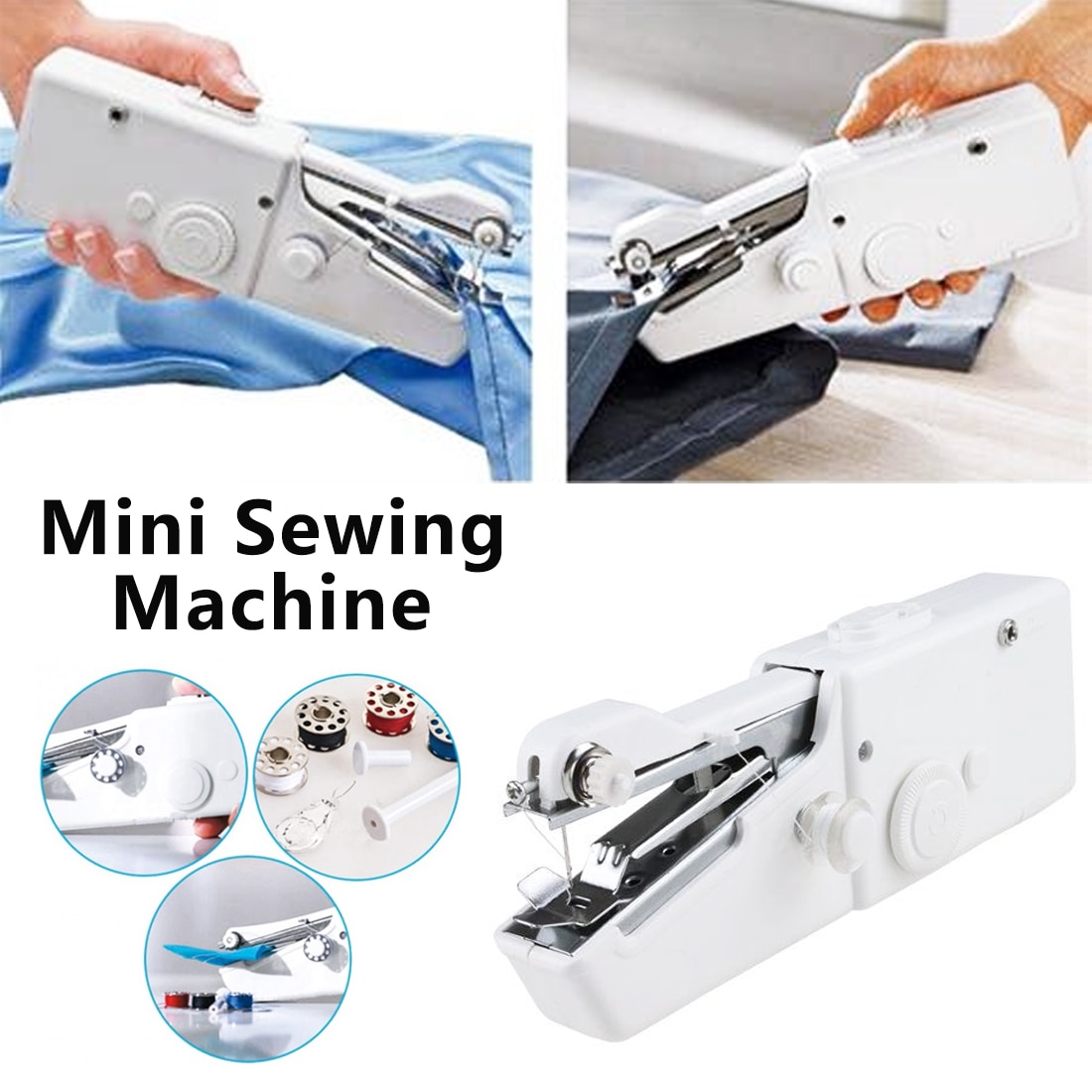 1pc Mini Portable Handheld Sewing Machines Stitch Sew Needlework Cordless Clothes Fabrics Electric Sewing Machine Stitch Set