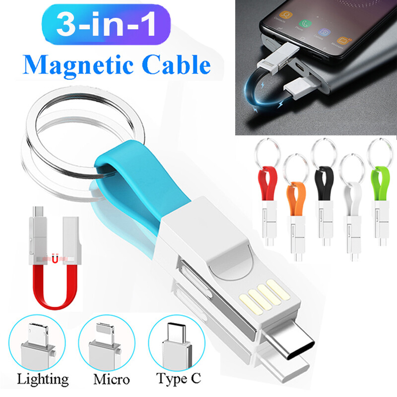 3 in 1 USB Cable Micro USB Type C Lighting Cable For iPhone XR X Samsung 2A Mini Keychain Charger Charging Cables for Xiaomi Huawei