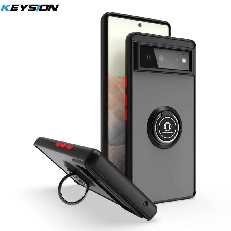 KEYSION Fashion Matte Case for Google Pixel 6 Pro Transparent Ring Stand Shockproof Phone Back Cover for Google Pixel 6 6 Pro