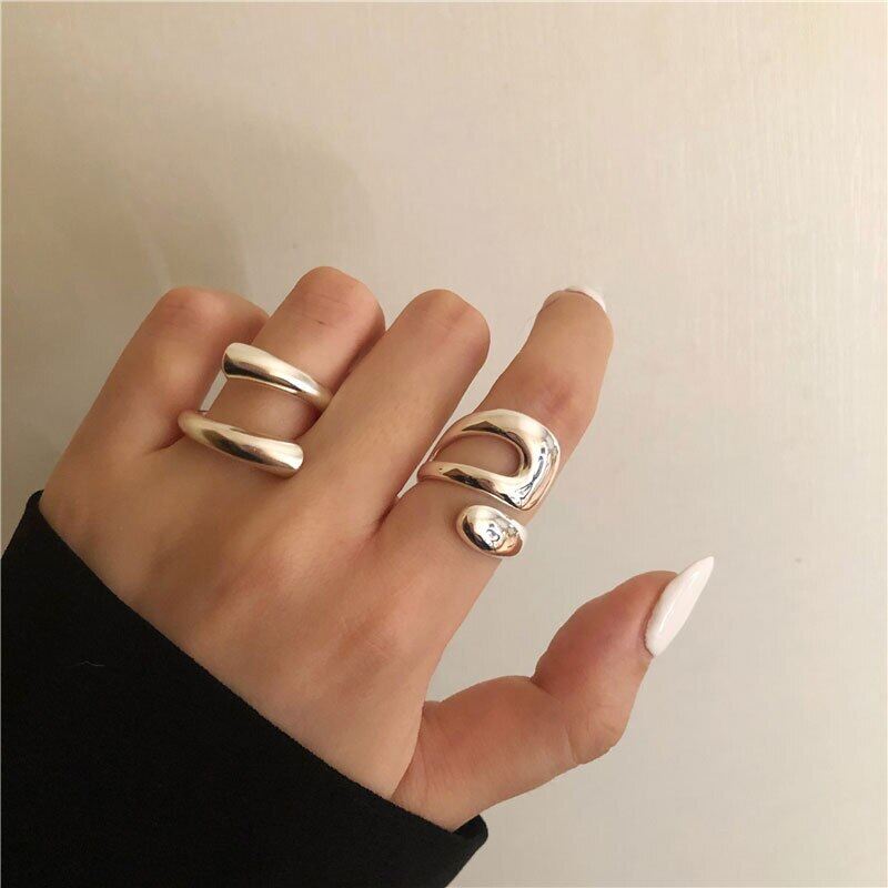 Simple Twist Geometric Rings Smooth Curve Opening Rings Men Women Fashion Silver Color Metal Adjustable Finger Jewelry