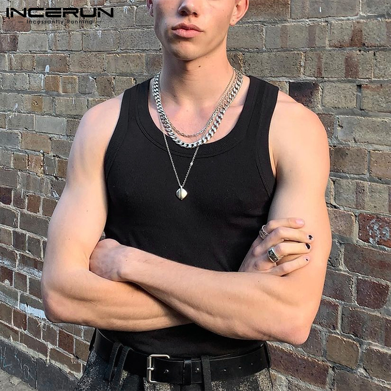 INCERUN Mens Gym Singlet Tank Top Training Exercise Sports Vests Body Building Shirt Tee (Western Style)