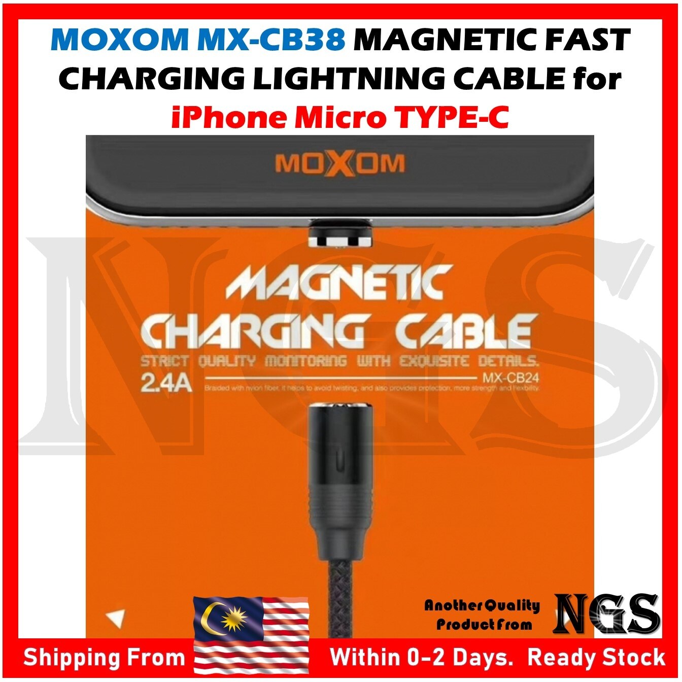 ORIGINAL MOXOM MXCB38 FAST CHARGING LIGHTNING CABLE for